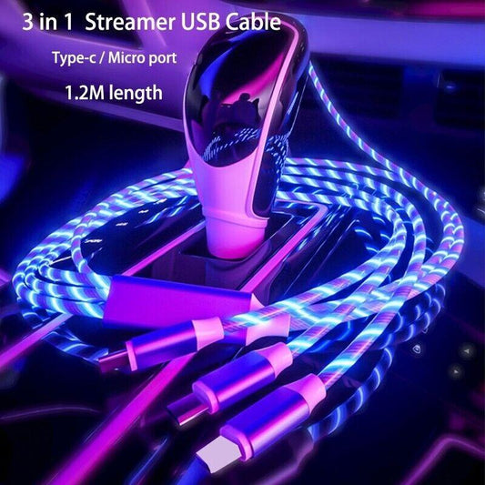 LED 3-in-1 Fast Charging Cable Adapter For iPhone